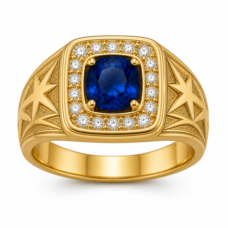 10K Gold Round Cut Personalized Birthstone Signet Ring for Men-1