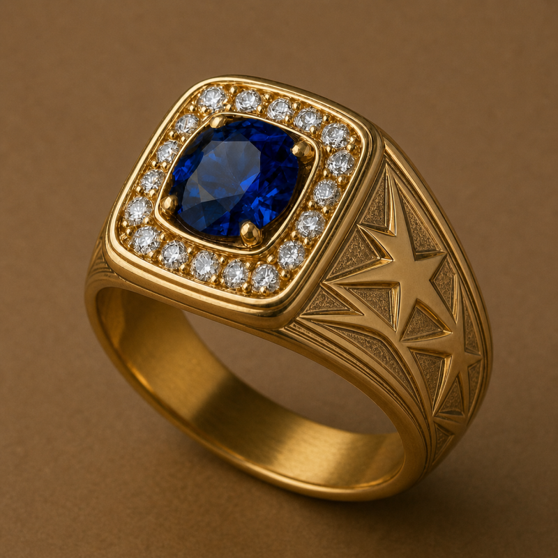10K Gold Round Cut Personalized Birthstone Signet Ring for Men-3