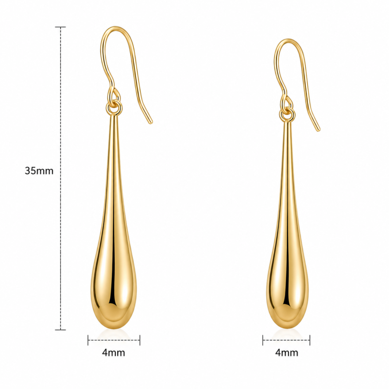 Sterling Silver with Yellow Gold Plated Slim Teardrop Drop Earrings-4