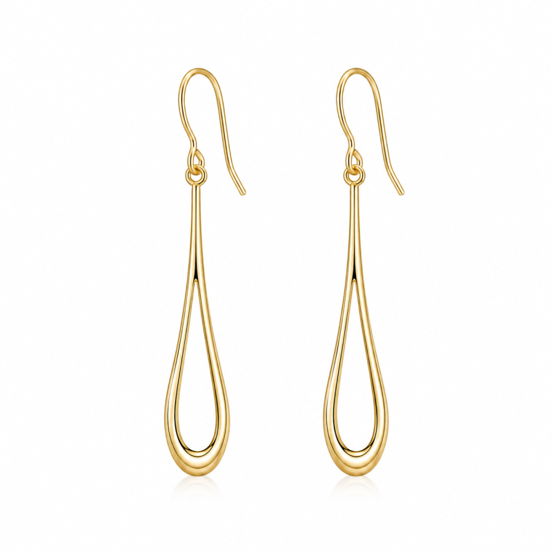 Sterling Silver with Yellow Gold Plated Slim Teardrop Drop Earrings-6