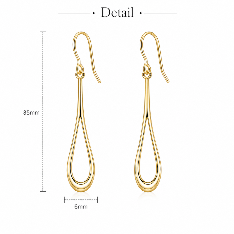 Sterling Silver with Yellow Gold Plated Slim Teardrop Drop Earrings-4