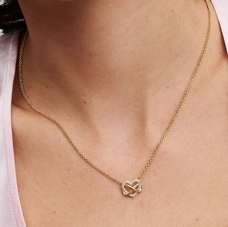 Collier ras du cou en argent sterling plaqué or jaune avec pendentif cœur infini scintillant-2