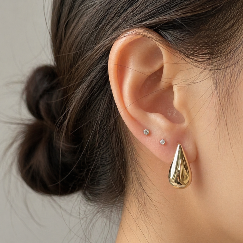 Sterling Silver with Yellow Gold Plated Teardrop Lever-back Earrings-4