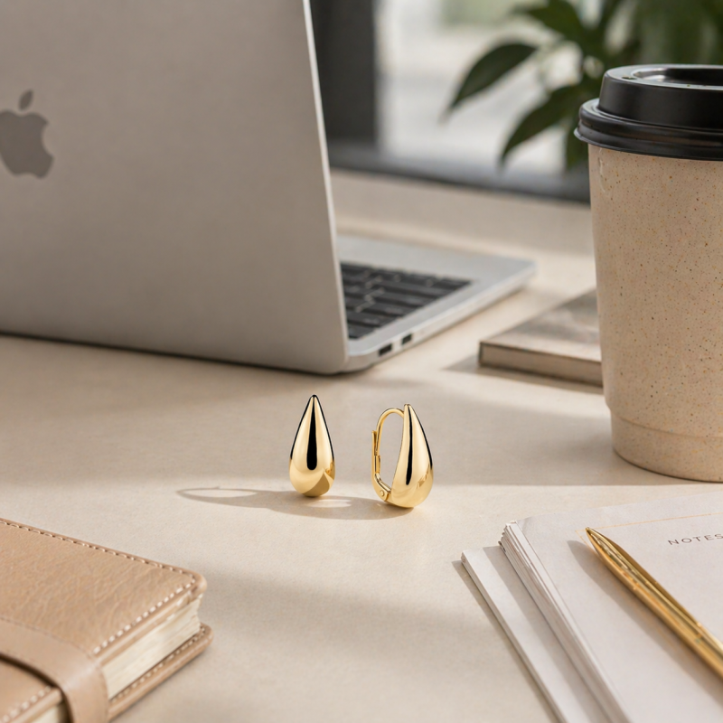 Sterling Silver with Yellow Gold Plated Teardrop Lever-back Earrings-5