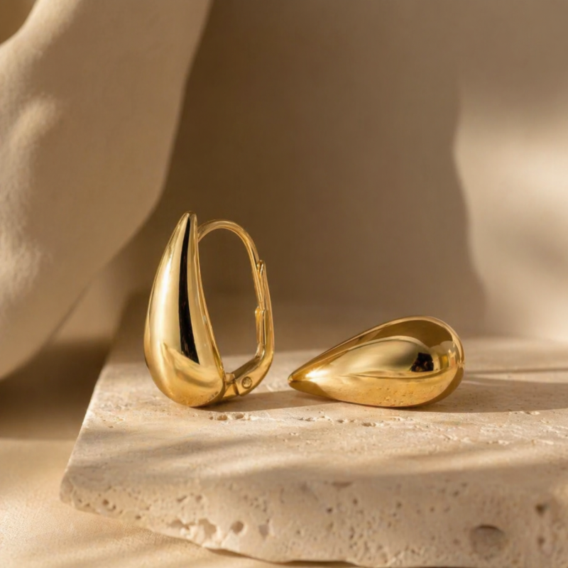 Sterling Silver with Yellow Gold Plated Teardrop Lever-back Earrings-6