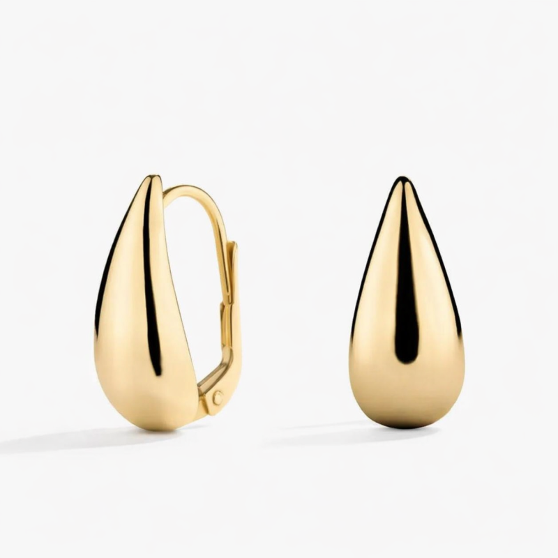 Sterling Silver with Yellow Gold Plated Teardrop Lever-back Earrings-18