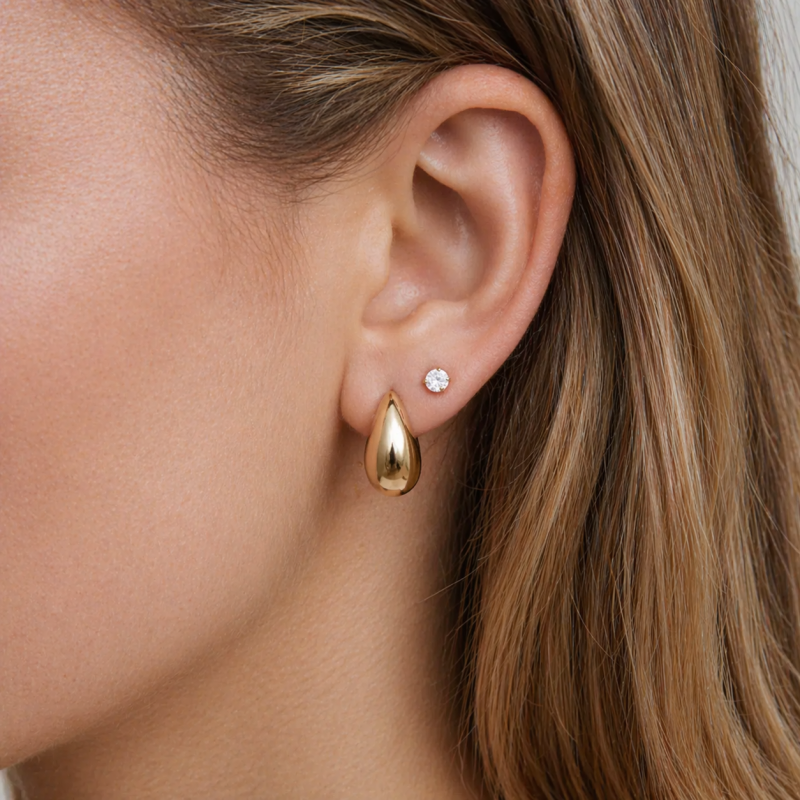 Sterling Silver with Yellow Gold Plated Teardrop Stud Earrings-2