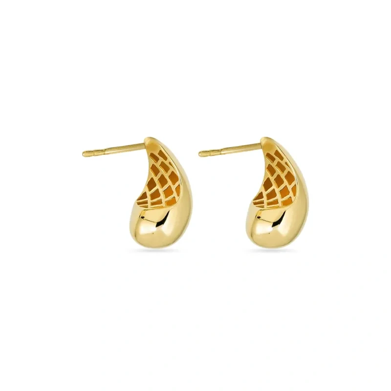 Sterling Silver with Yellow Gold Plated Teardrop Stud Earrings-3