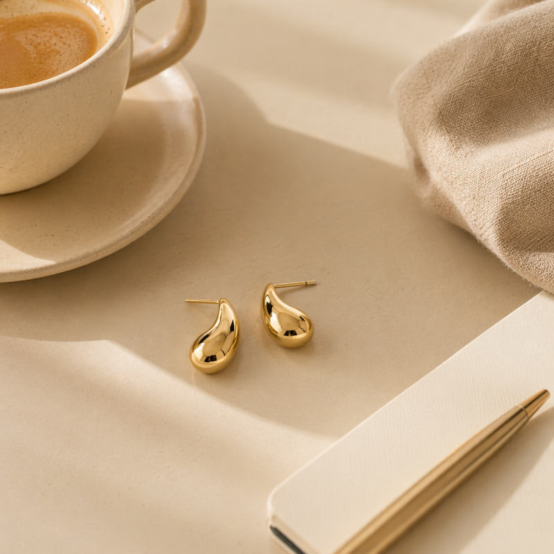 Sterling Silver with Yellow Gold Plated Teardrop Stud Earrings-4