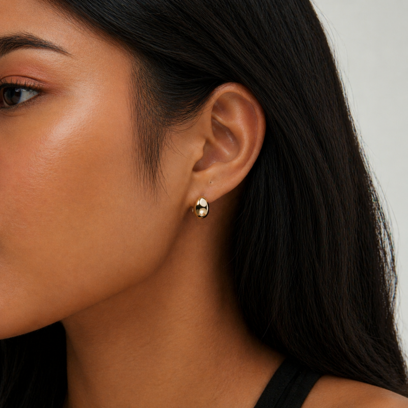 Sterling Silver with Yellow Gold Plated Teardrop Stud Earrings-2