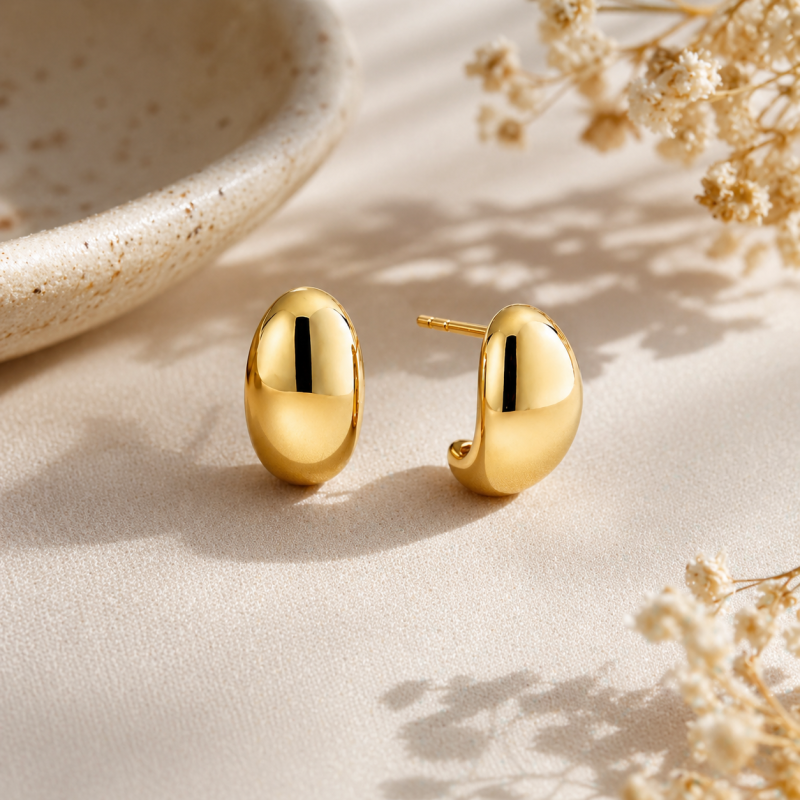 Sterling Silver with Yellow Gold Plated Teardrop Stud Earrings-3