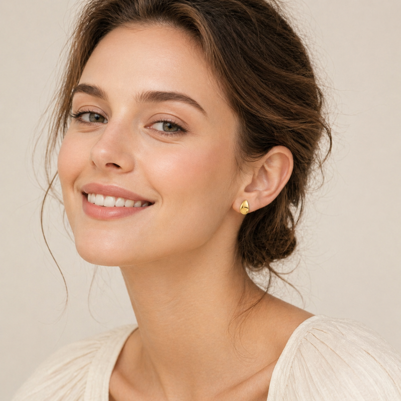 Sterling Silver with Yellow Gold Plated Teardrop Stud Earrings-2