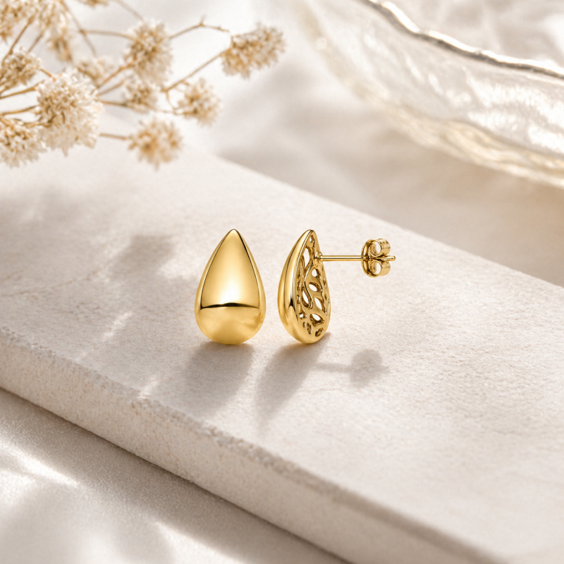 Sterling Silver with Yellow Gold Plated Teardrop Stud Earrings-3