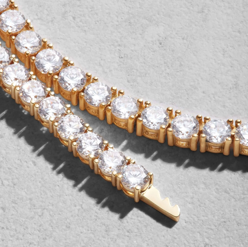 Collar de cadena de tenis para hombre, de plata de ley con baño de oro amarillo, 4 mm-3