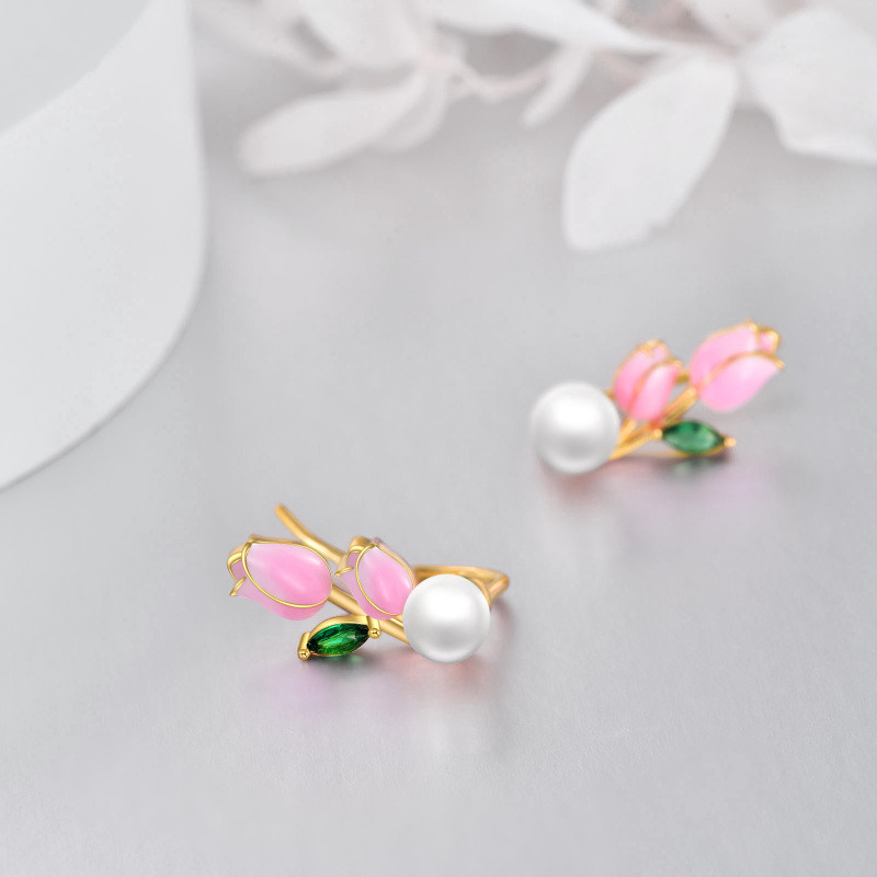 Tulpen-Ohrstecker aus Sterlingsilber mit Gelbgold überzogen-4