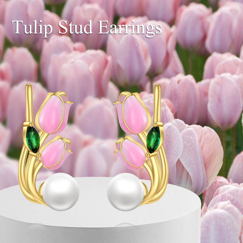 Tulpen-Ohrstecker aus Sterlingsilber mit Gelbgold überzogen-6