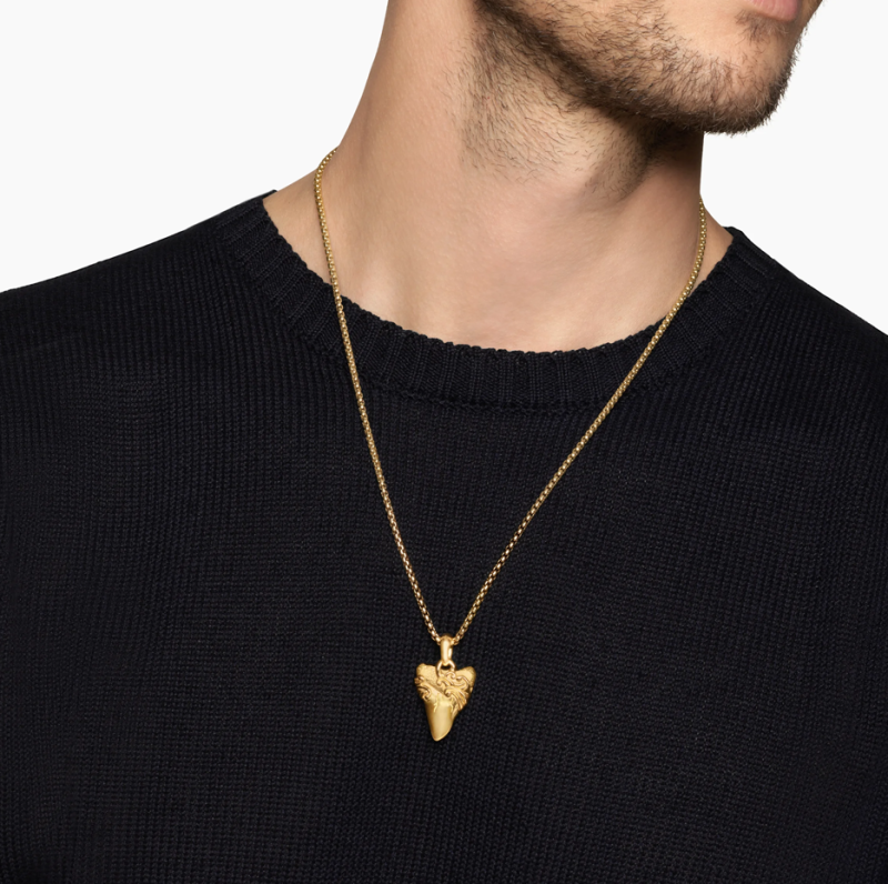 Srebro próby 925 z żółtym złotem, amulet z zęba rekina w kształcie fal-2