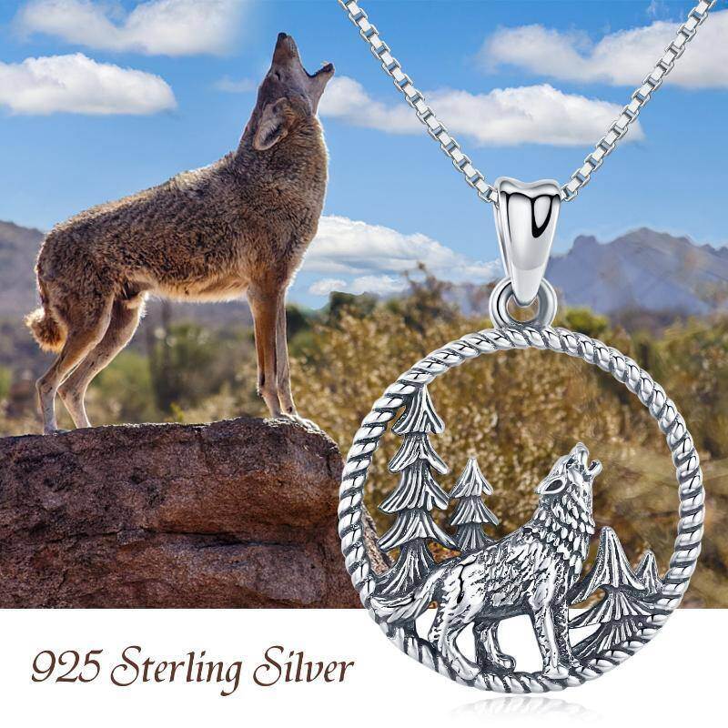 Collar Colgante Círculo de Lobo de Plata de Ley para Hombre-7