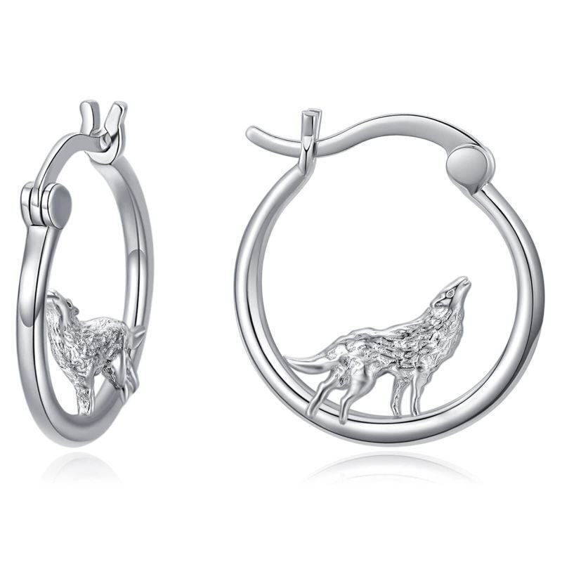 Pendientes de aro Lobo de plata de ley-19