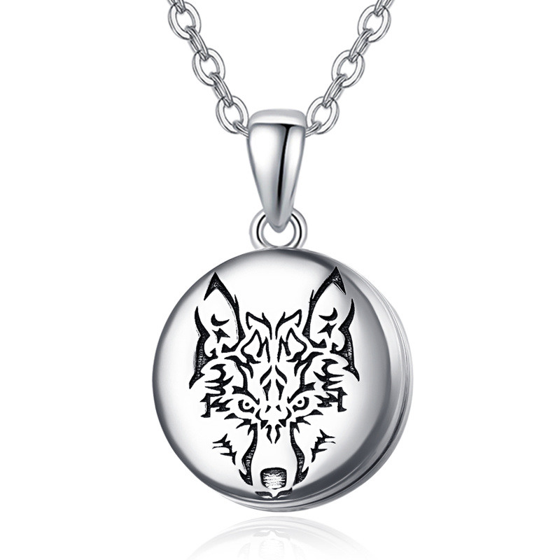 Lobo de Plata de Ley Personalizada Foto Relicario Collar-3