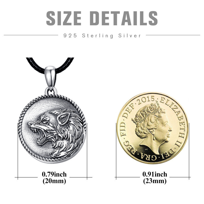 Collar con medallón fotográfico personalizado de lobo en plata esterlina para hombres-6