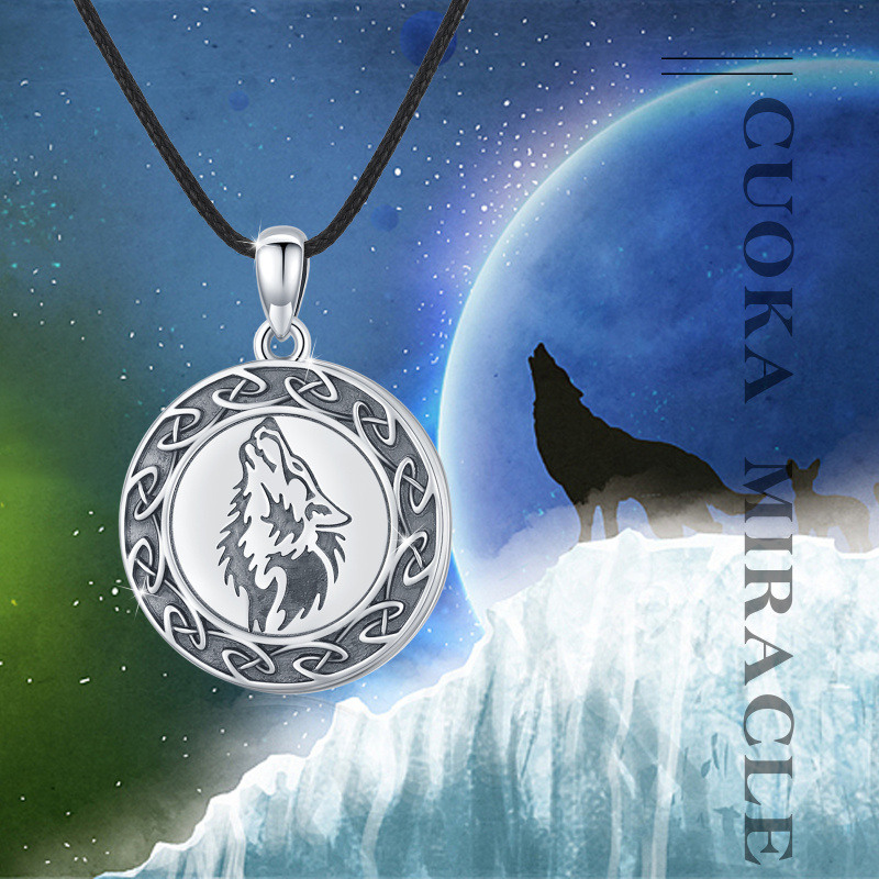 Lobo de plata esterlina personalizada Foto Relicario Collar para Hombres-4