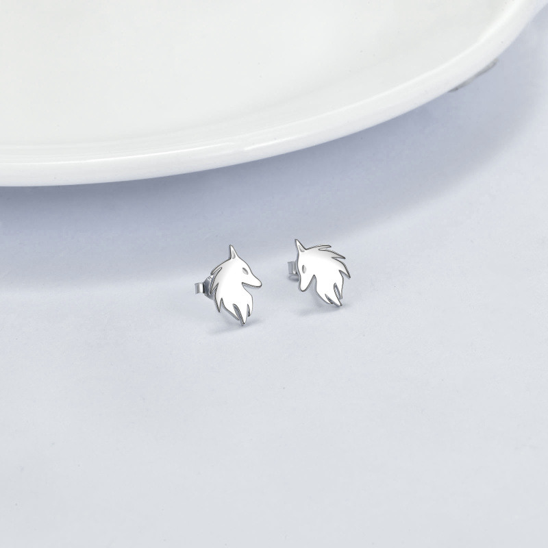 Pendientes de lobo en plata de ley para mujeres y hombres-3