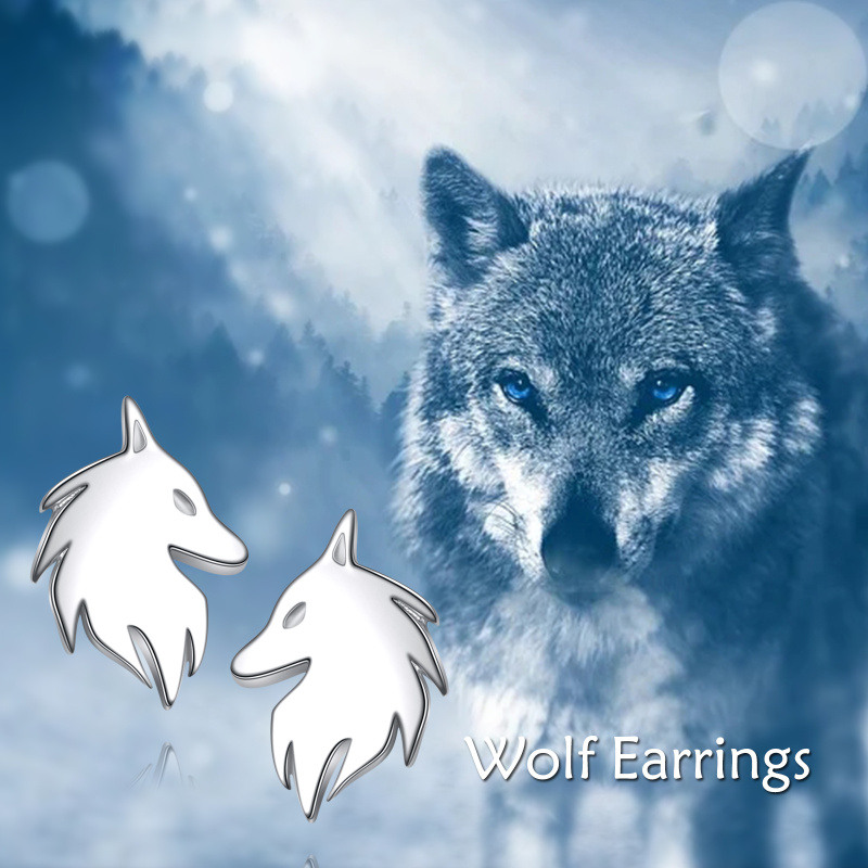 Pendientes de lobo en plata de ley para mujeres y hombres-6
