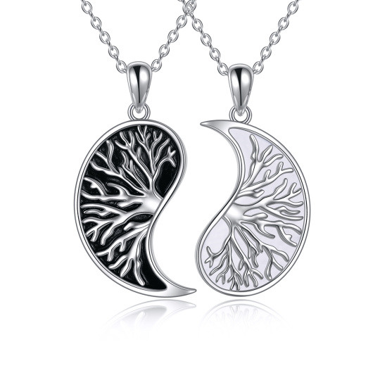 Sterling Silver Yin Yang Tree Wave Necklace Matching Couples Jewelry Gifts for Women