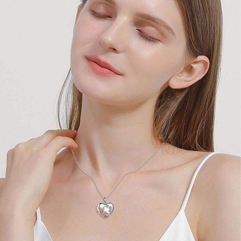 Sterling Silver Zircon Star With Rose Personalized Photo Locket Necklace For Women-2