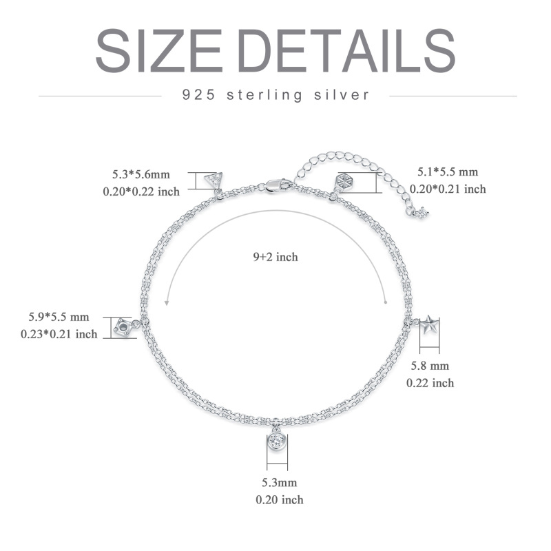 Tornozeleira redonda de prata esterlina com zircônia cúbica e estrelas multicamadas-4