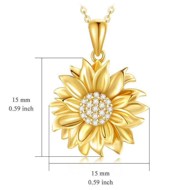 9K Gold Zircon Sunflower Pendant Necklace-5