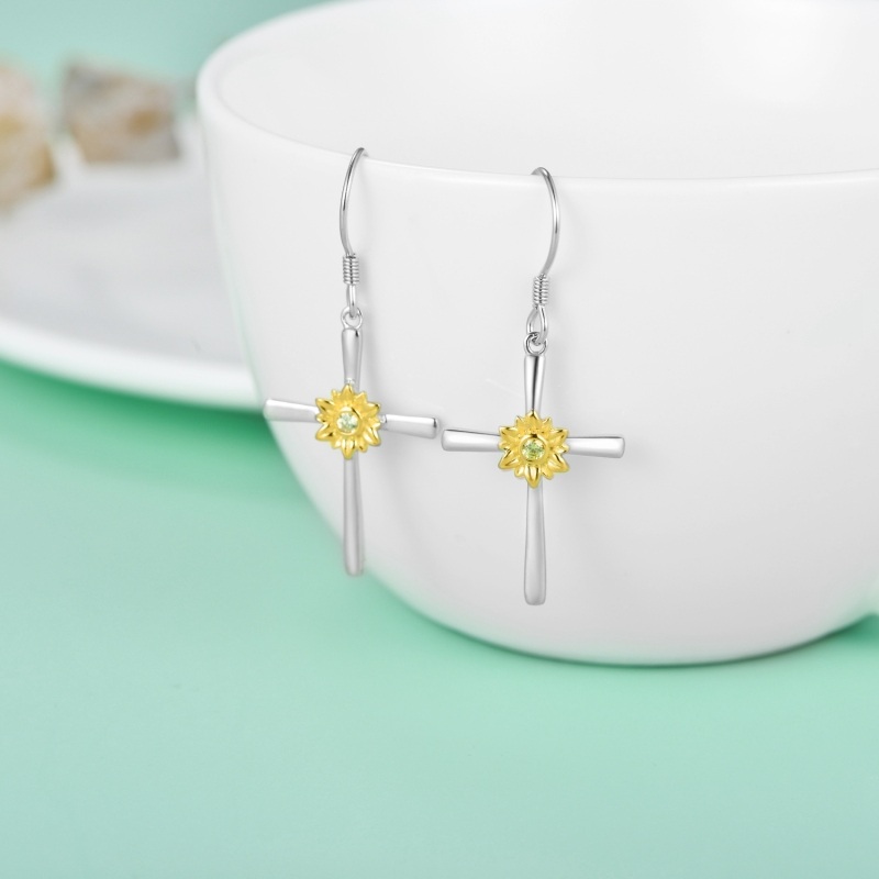 Boucles d'oreilles pendantes en argent sterling avec croix tournesol-3