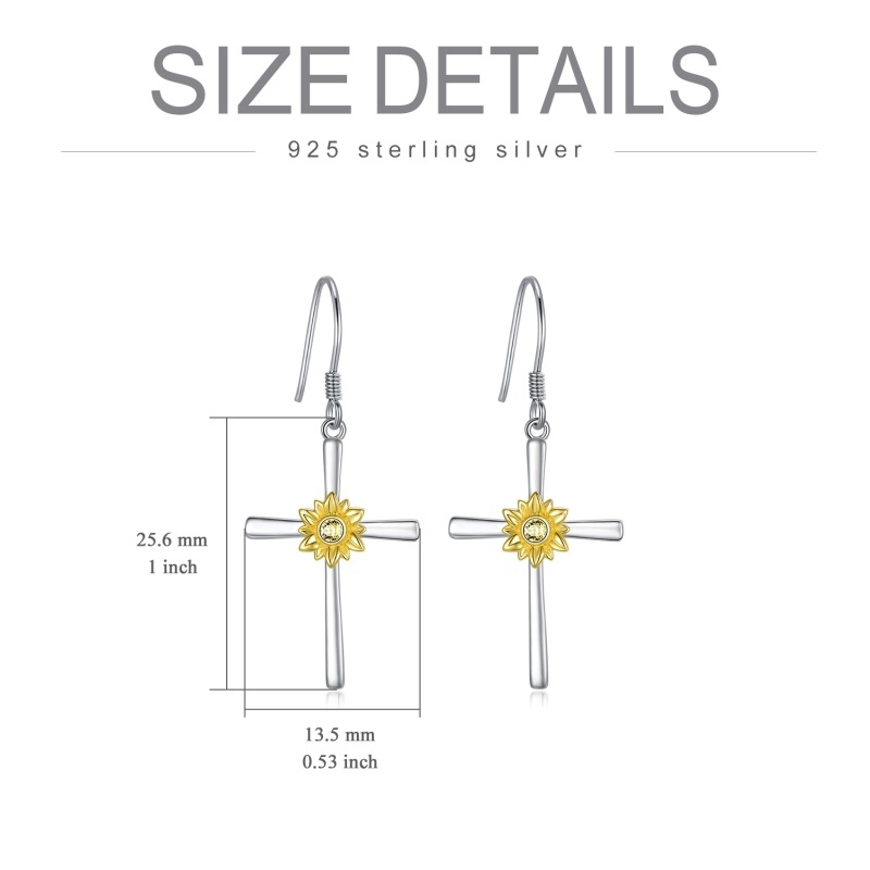 Boucles d'oreilles pendantes en argent sterling avec croix tournesol-5
