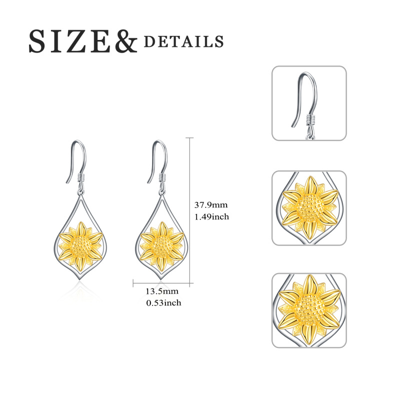 Sterling Silver Two-tone Sunflower Drop Earrings-5