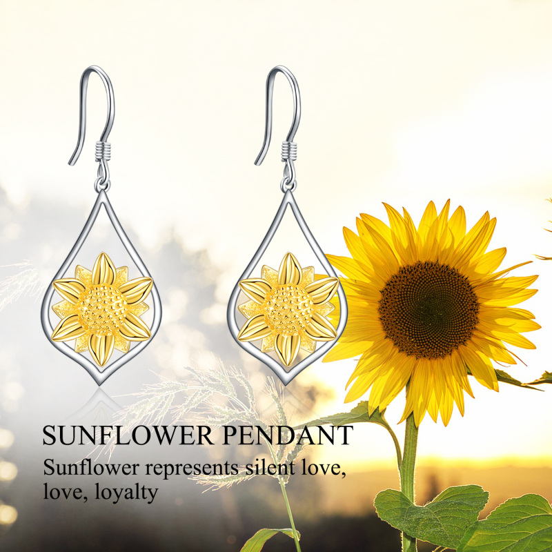 Sterling Silver Two-tone Sunflower Drop Earrings-6