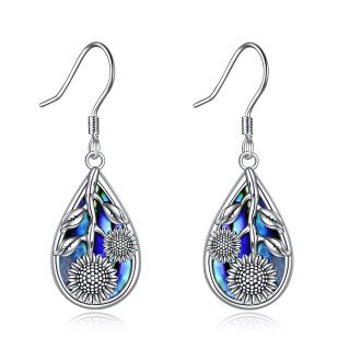 Sterling Silver Abalone Shellfish Sunflower Drop Earrings for Women-2