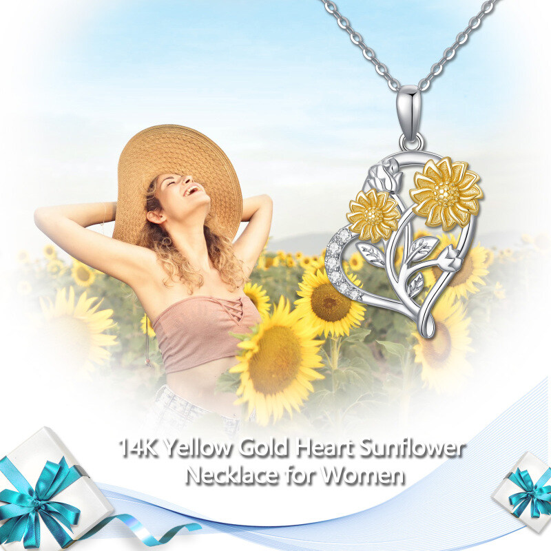 10K witgouden geelgouden Moissanite zonnebloem hart hanger ketting-6
