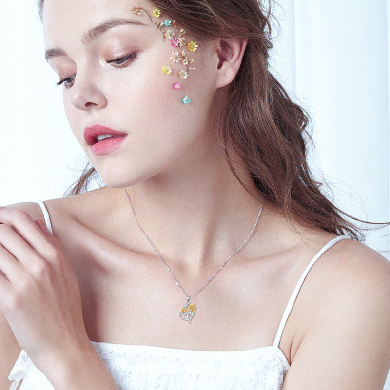 10K witgouden geelgouden Moissanite zonnebloem hart hanger ketting-2