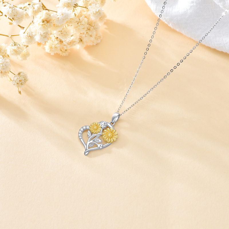10K witgouden geelgouden Moissanite zonnebloem hart hanger ketting-4