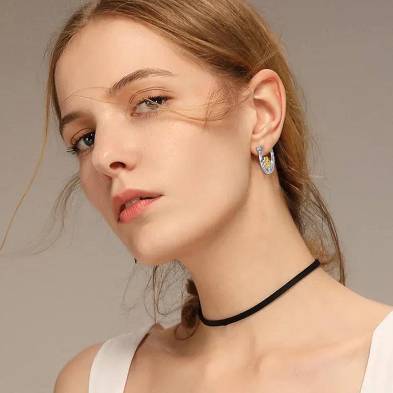 Orecchini a cerchio in argento sterling con zirconi cubici bicolore e girasole-2