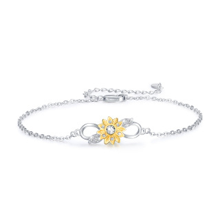 Sterling Silver Two-tone Sunflower & Infinity Symbol Charm Bracelet-23