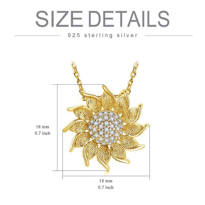 Sterling Silver with Yellow Gold Plated Cubic Zirconia Sunflower Pendant Necklace-6