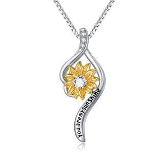 Sterling Silver Two-tone Sunflower Engraved Necklace for Women-13