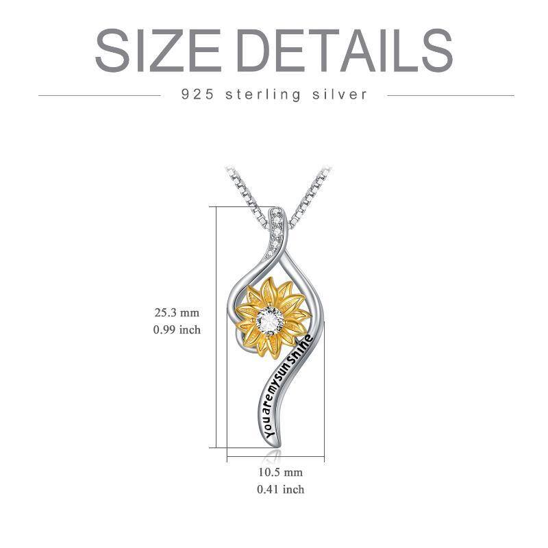 Sterling Silver Two-tone Sunflower Engraved Necklace for Women-5