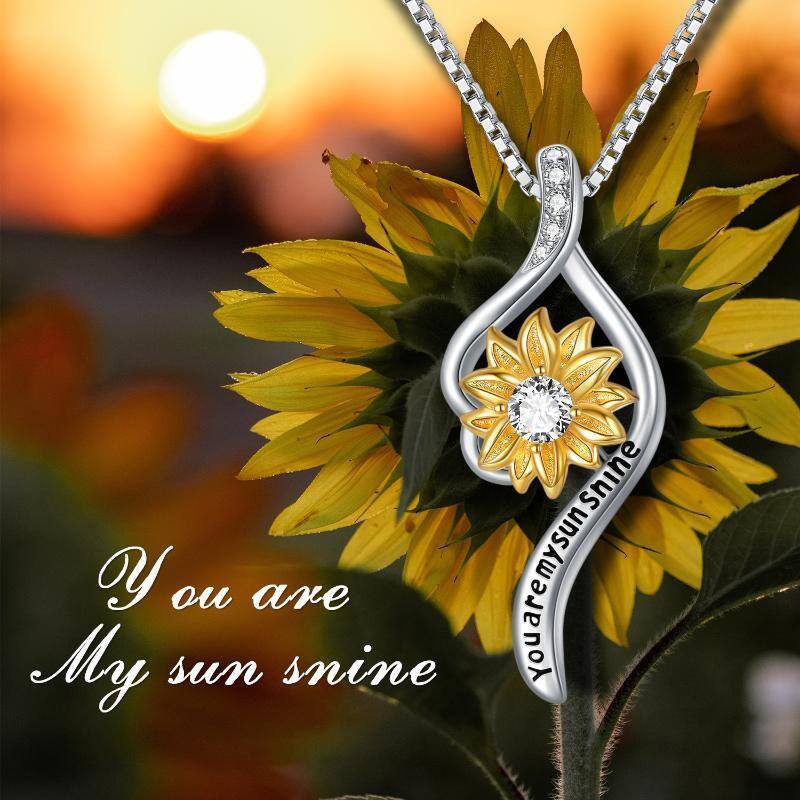 Sterling Silver Two-tone Sunflower Engraved Necklace for Women-6