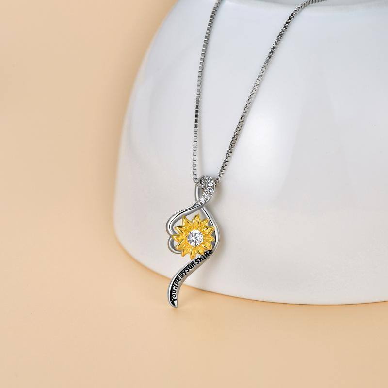 Sterling Silver Two-tone Sunflower Engraved Necklace for Women-3