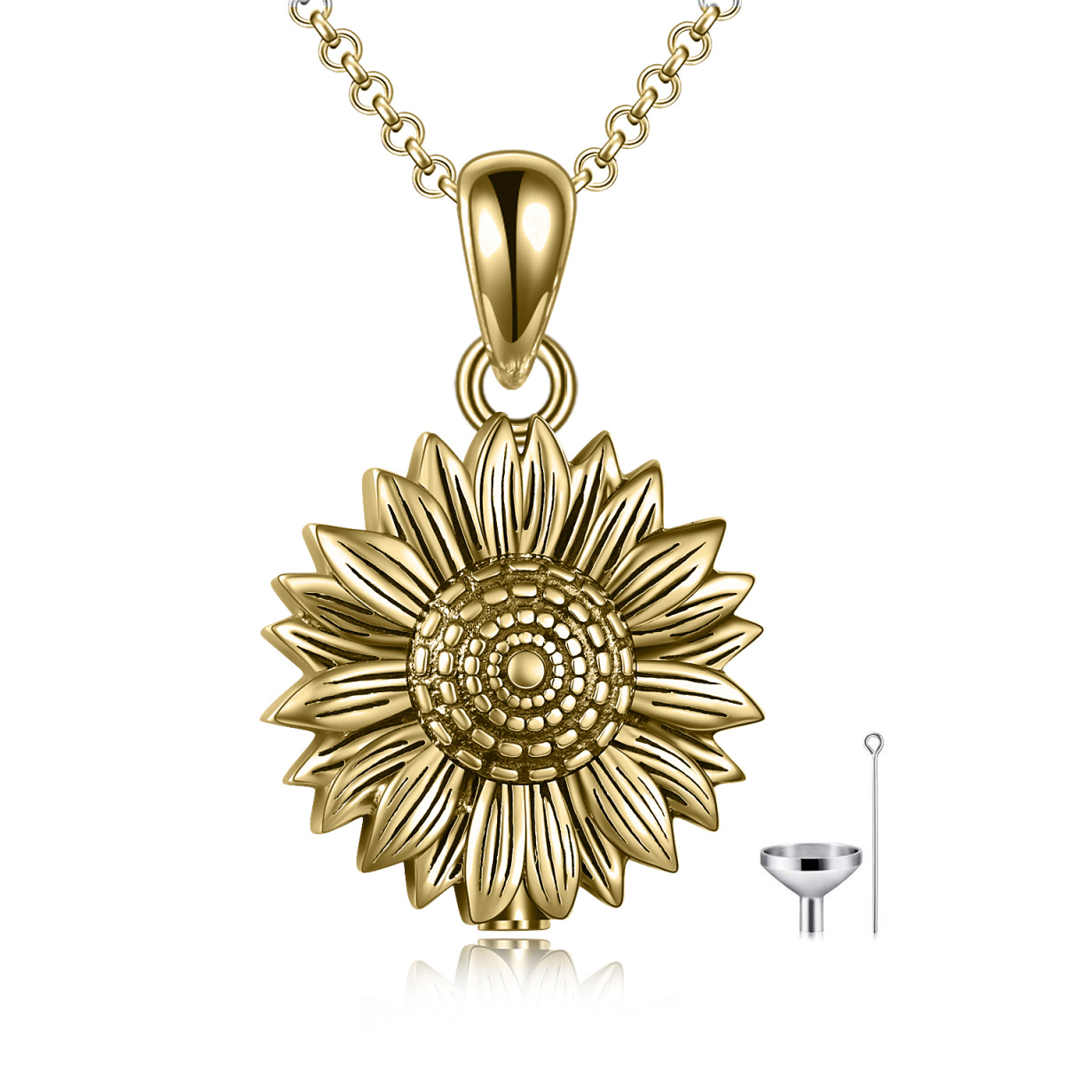 Sterling Silver with Yellow Gold Plated Sunflower Urn Necklace for Ashes-1