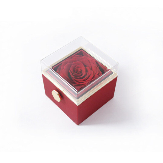 Surprise Engagement Ring Box Rotatable Rose Jewelry Box for Necklaces and Rings