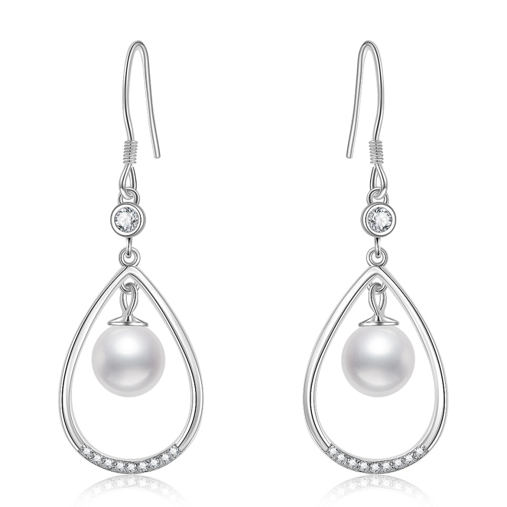 Pendientes colgantes de perlas en plata de ley para mujer-1